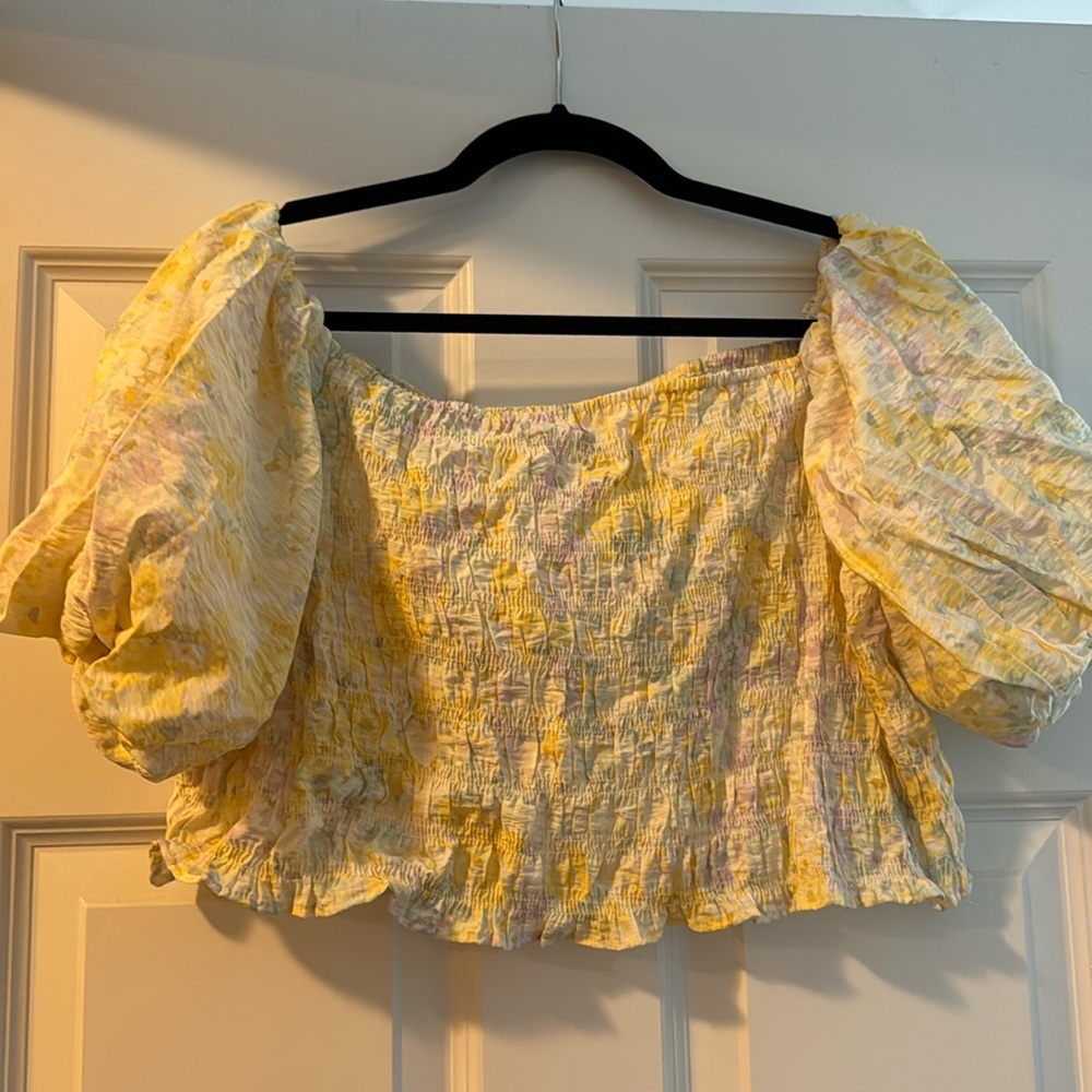 H&M Smocked Yellow Multicolor Blouse